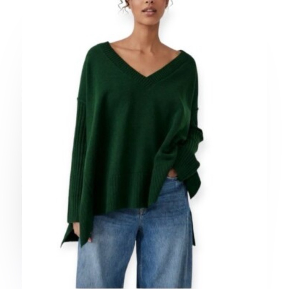 Free People Orion Green V-Neck Sweater Tunic
